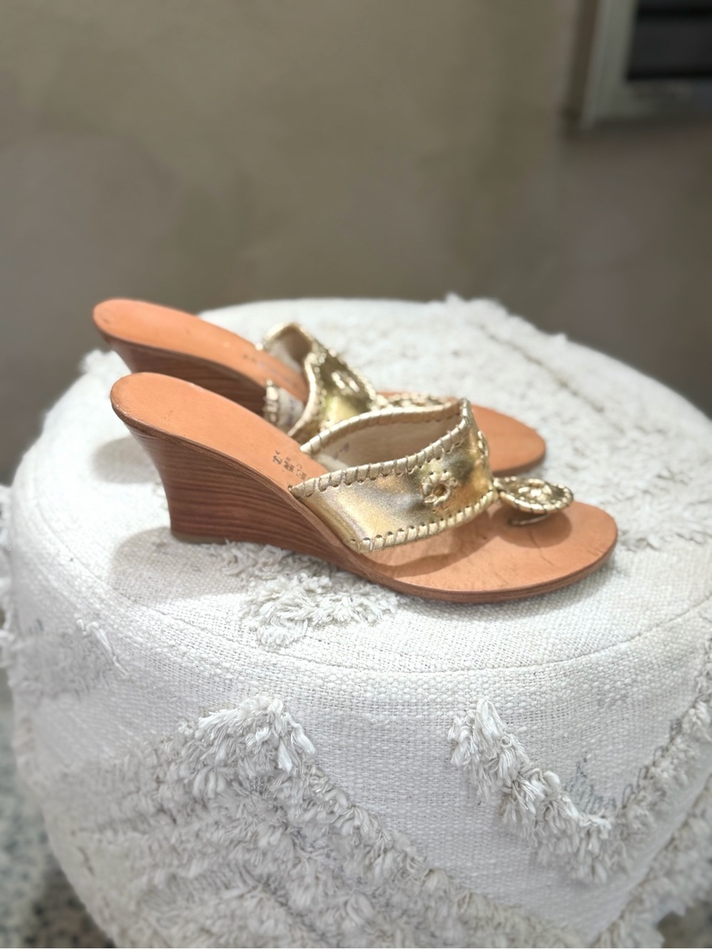 Jack Rogers Hampton Metallic Gold Wedge Size 8